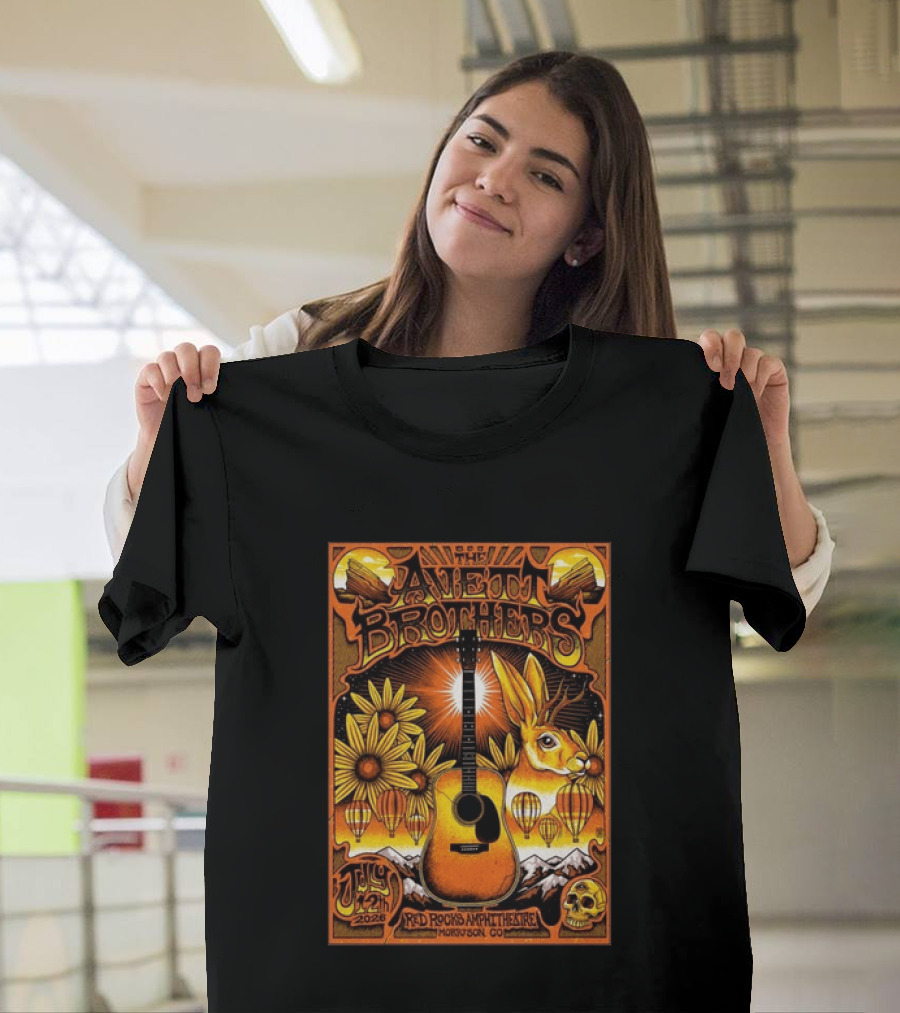 The Avett Brothers Red Rocks Amphitheatre July 12 2026 Morrison CO Guitar Sunflowers Rabbit T-Shirt
