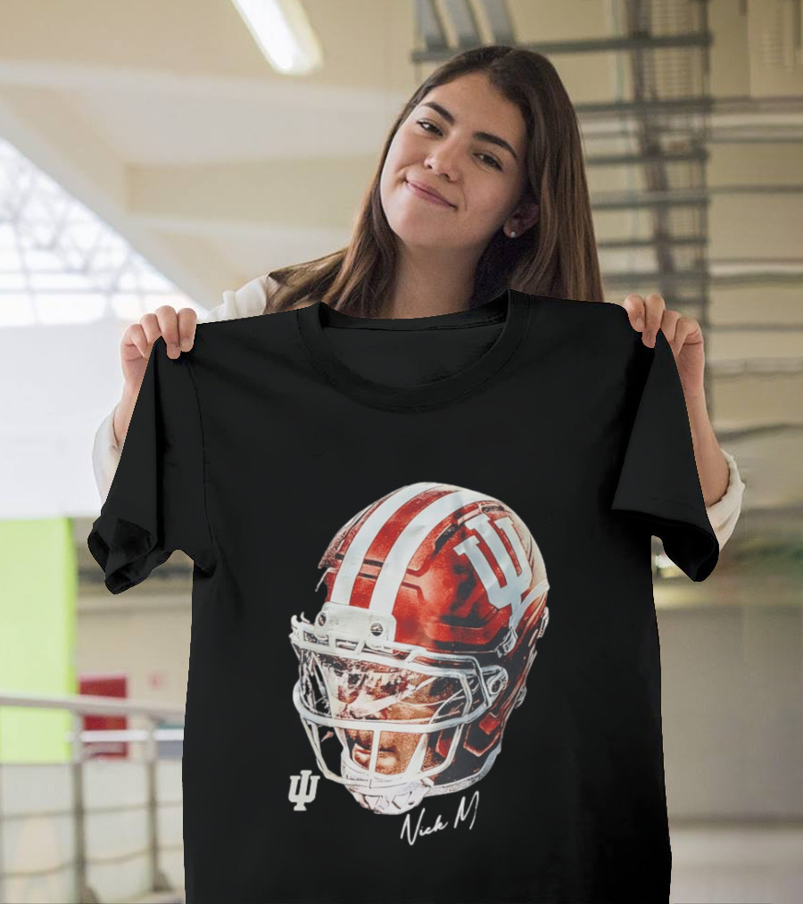 Nick Marsh Indiana University Football Helmet IU Iconic Red And White T-Shirt