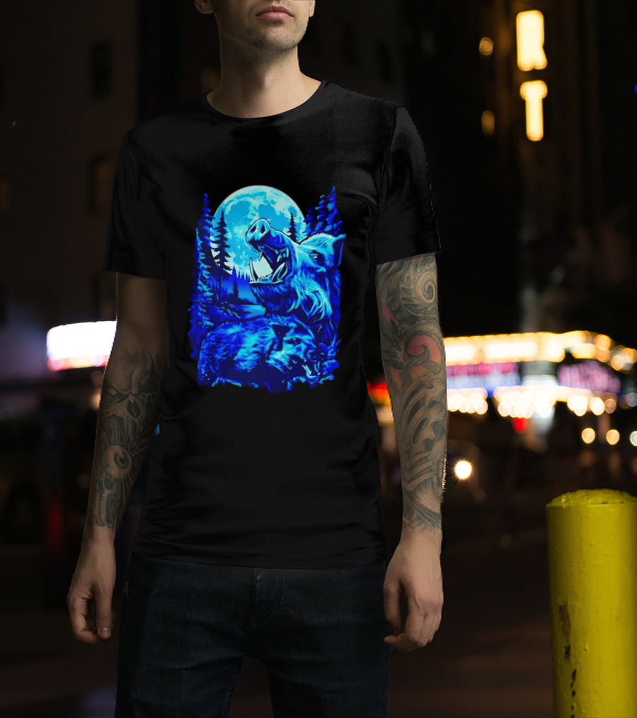 Wild Boar Forest Moonlight Wildlife Night Nature T-Shirt