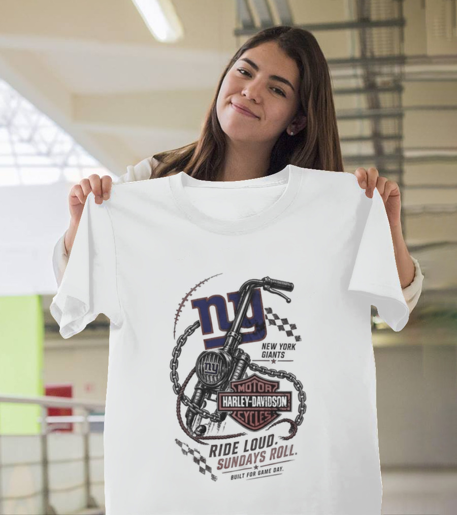 New York Giants Harley Davidson Motorcycles Ride Loud Sundays Roll Game Day T-Shirt