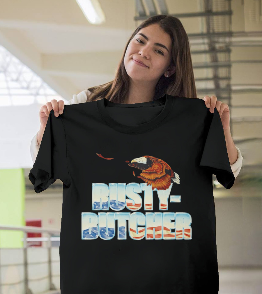 Rusty Butcher American Eagle With Patriotic Stars And Stripes T-Shirt