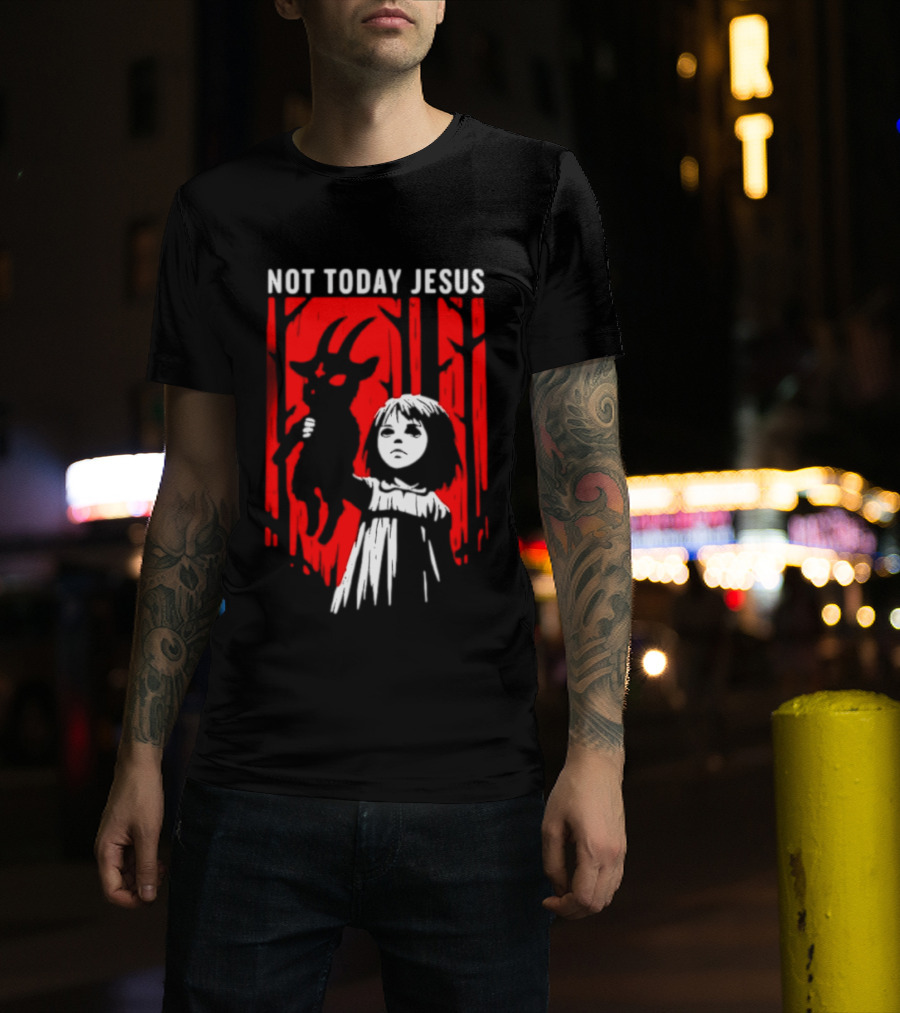 Not Today Jesus Baphomet Occult Girl Goth Dark Aesthetic Horror T-Shirt