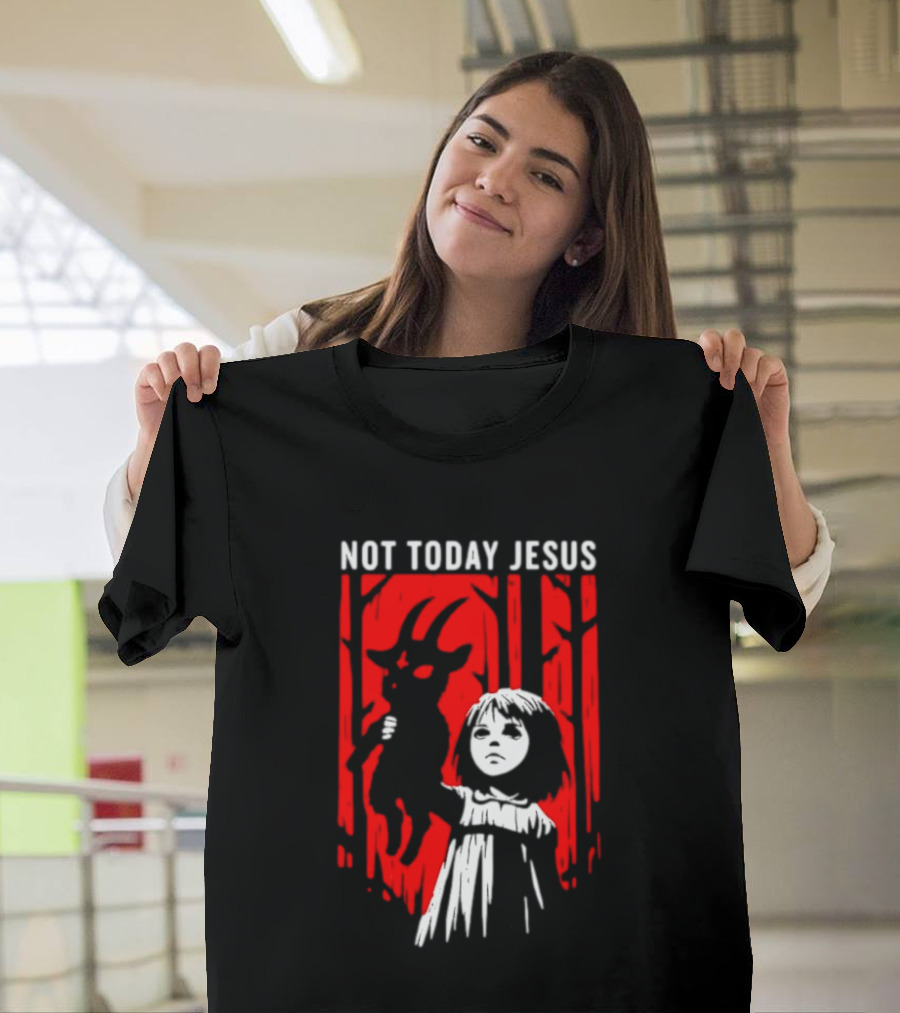 Not Today Jesus Baphomet Occult Girl Goth Dark Aesthetic Horror T-Shirt