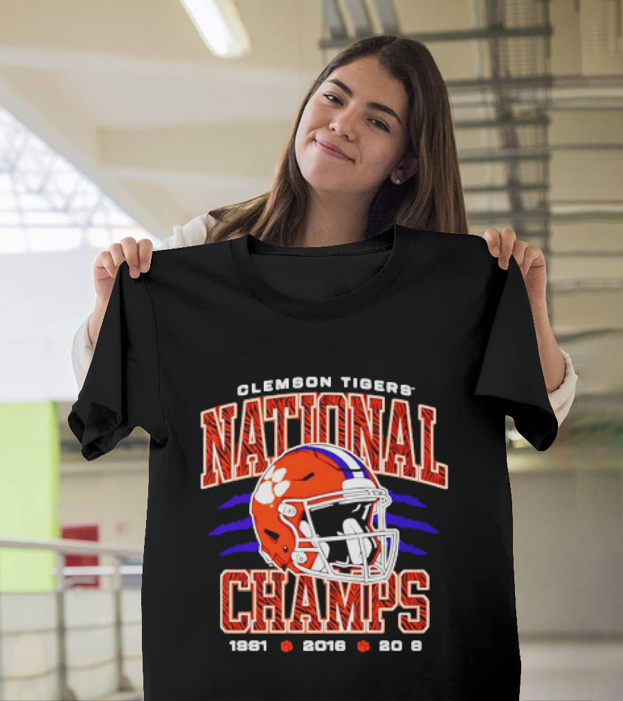 Clemson Tigers National Champs 1981 2016 2018 Football Helmet T-Shirt