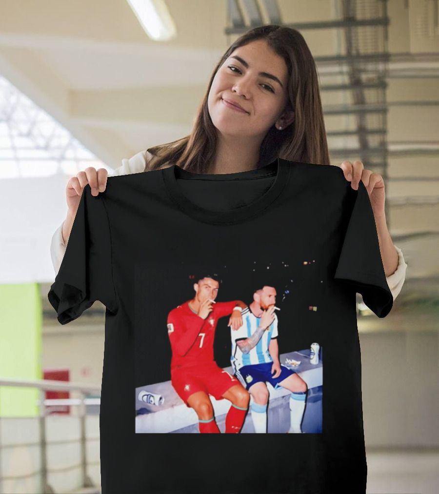 Cristiano Ronaldo Lionel Messi Smoking National Legends T-Shirt