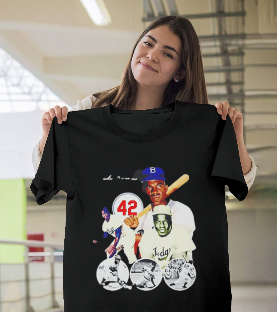 Jackie Robinson Dodgers 42 Baseball Legend Iconic Player Collage T-Shirt