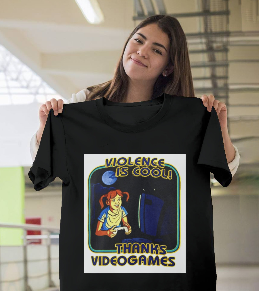 Violence Is Cool Thanks Videogames Retro Gamer Girl Controller Moon T-Shirt