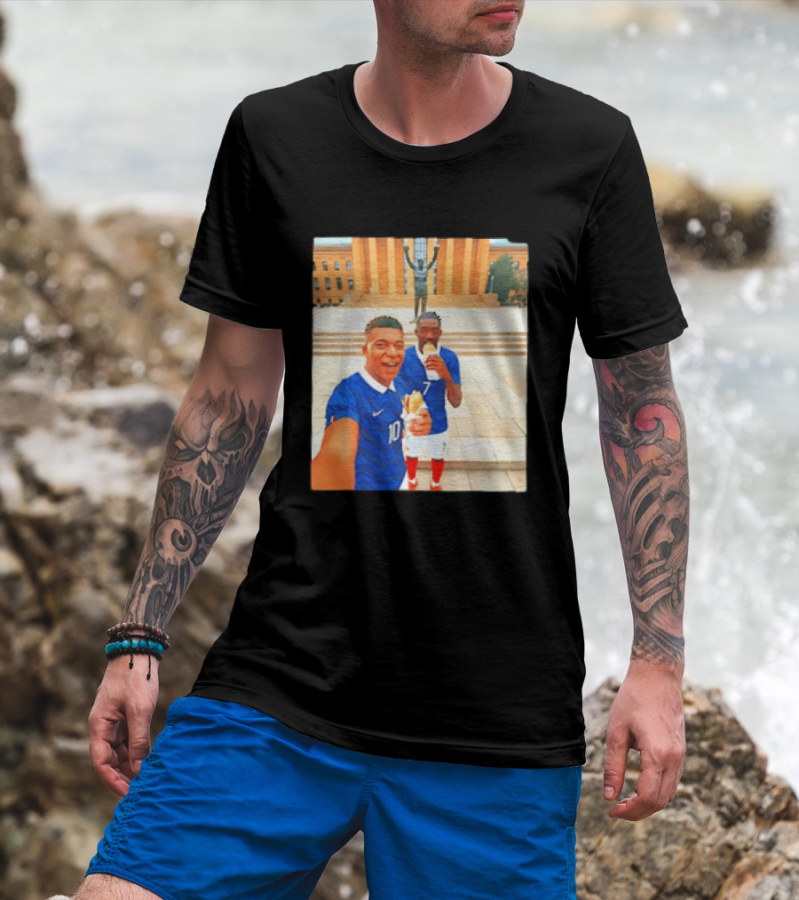 Ousmane Dembele Kylian Mbappe Philadelphia Museum Iconic Pose T-Shirt