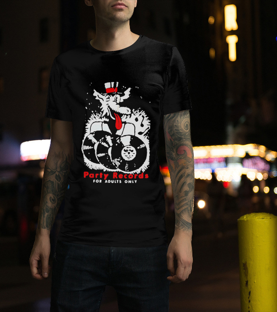 Party Records For Adults Only Wolf Vinyl Spinning T-Shirt