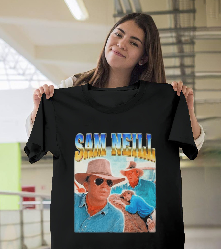 Sam Neill Cowboy Style Hat Sunglasses Denim Vintage Trendy 2026 T-Shirt