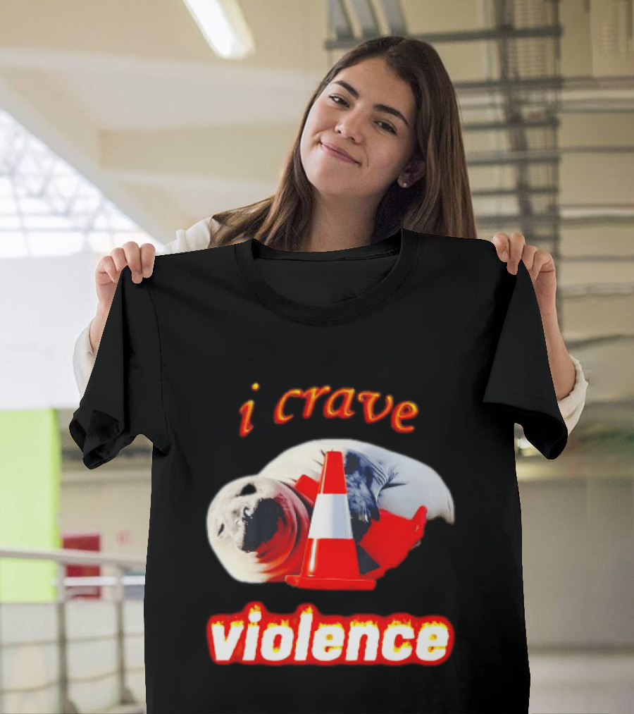 Seal With Traffic Cone I Crave Violence T-Shirt