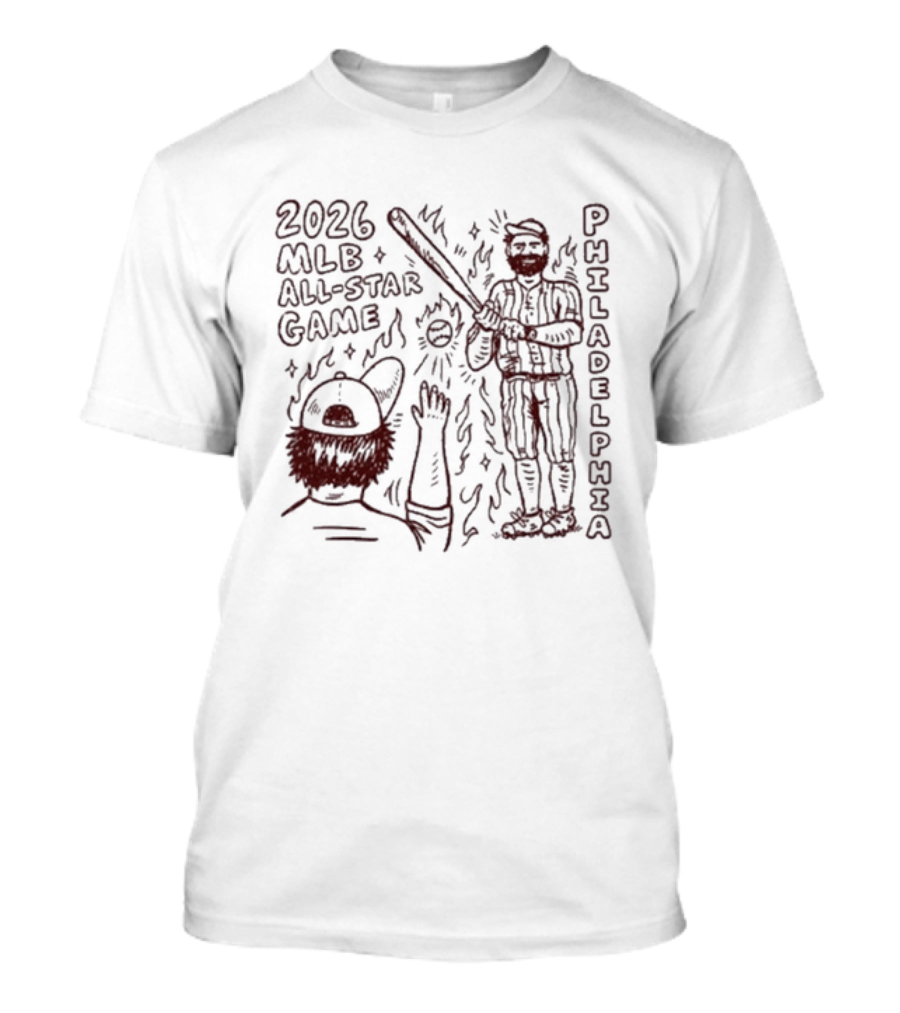 2026 MLB All Star Game Philadelphia Baseball Player Bat Cartoon T-Shirt