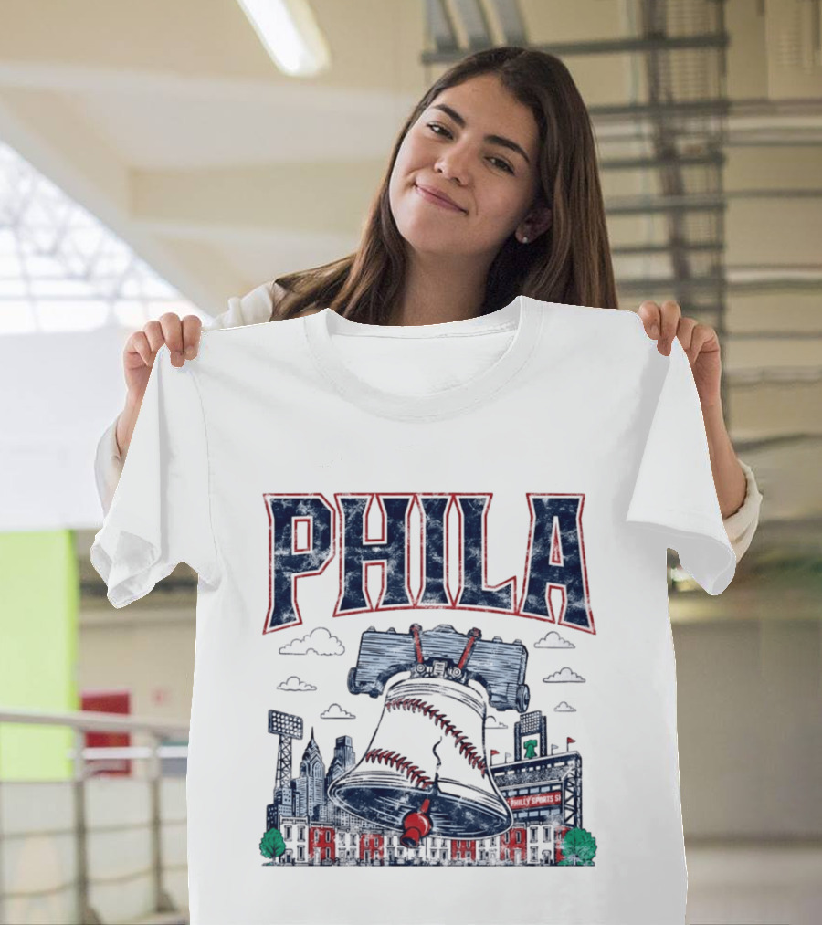 Phila Liberty Bell Baseball Fusion With Philly Sports Stadium Vintage Look T-Shirt