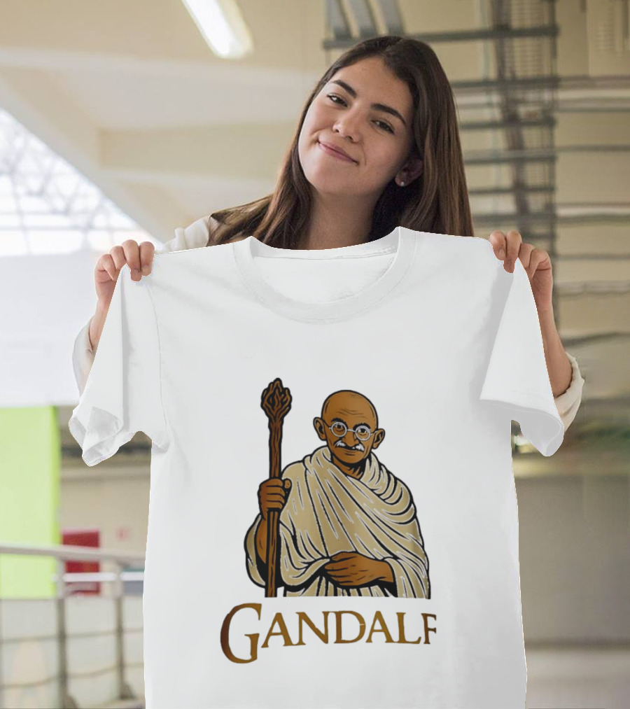 Mahatma Gandhi Gandalf Wizard Staff T-Shirt