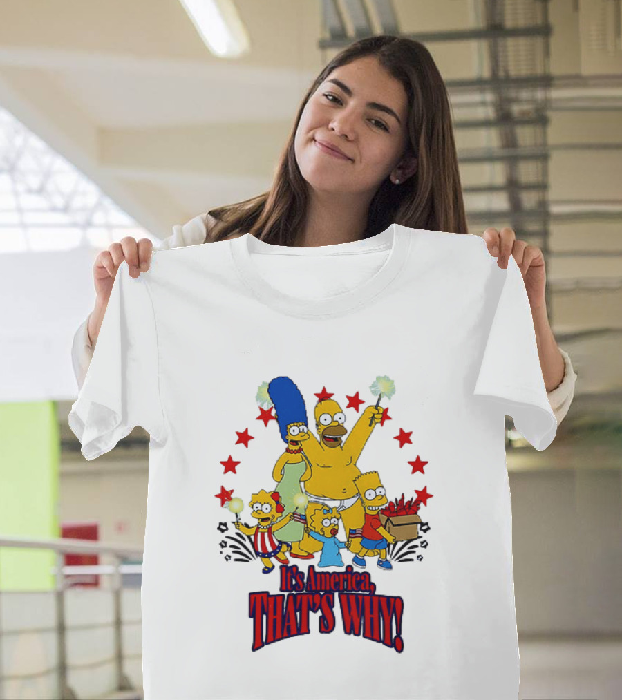 Simpsons Family It's America That's Why Fireworks Celebration Stars T-Shirt