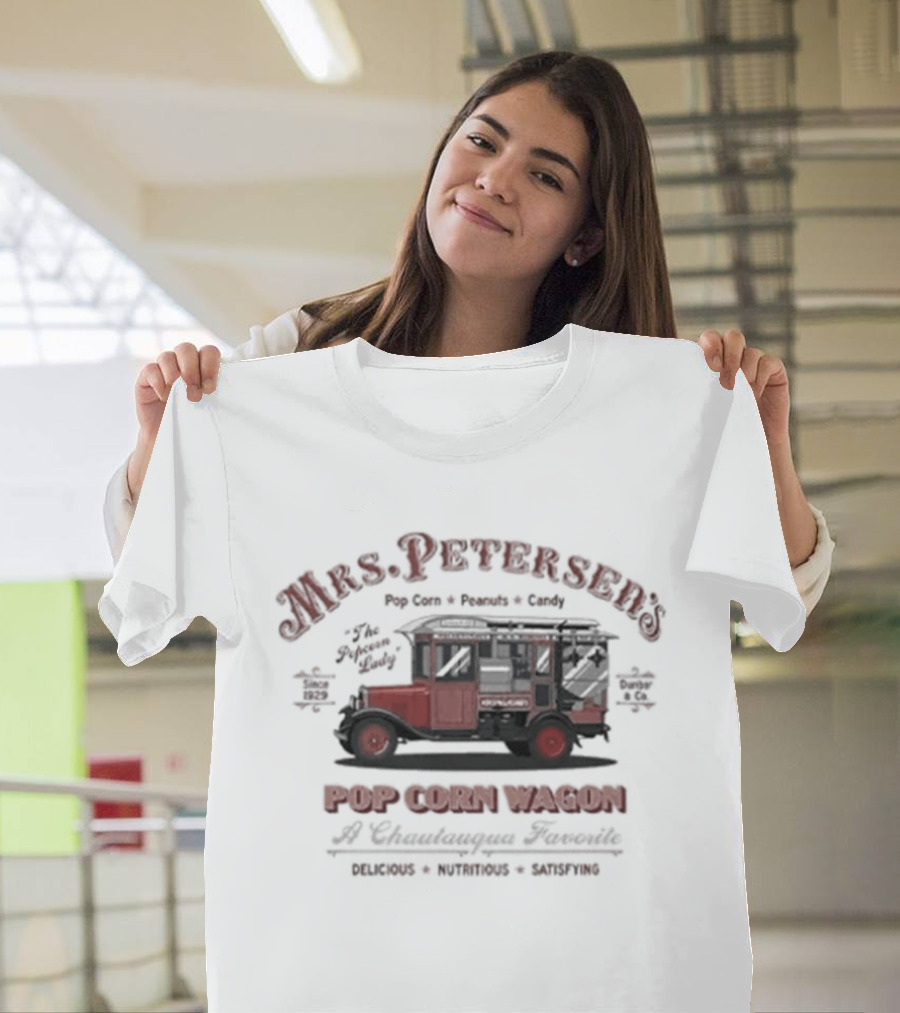 Mrs. Peterson's Popcorn Wagon Chautauqua Favorite Since 1929 Popcorn Truck T-Shirt