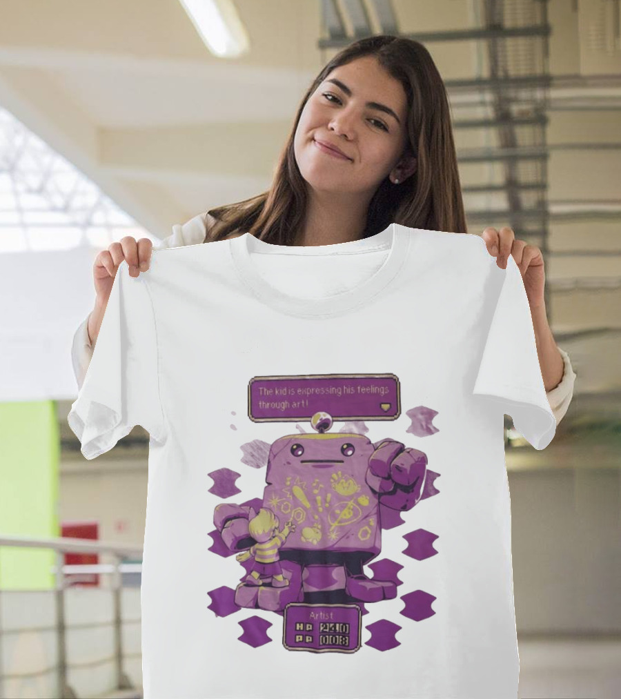 The Kid Is Expressing His Feelings Through Art With Purple Robot T-Shirt