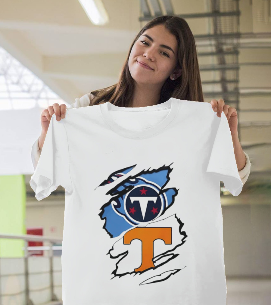 TN State Pride Torn Tennessee Titans Volunteers T-Shirt