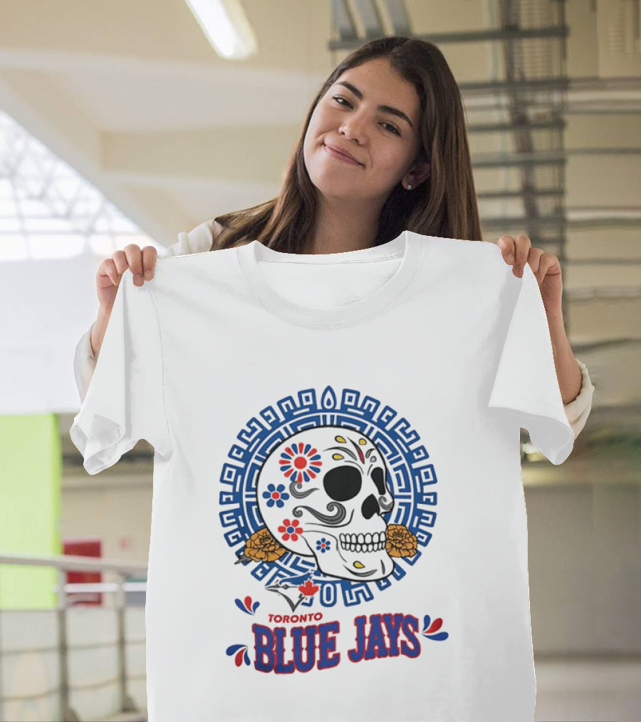 Toronto Blue Jays Dia De Los Muertos Sugar Skull Floral Motif T-Shirt