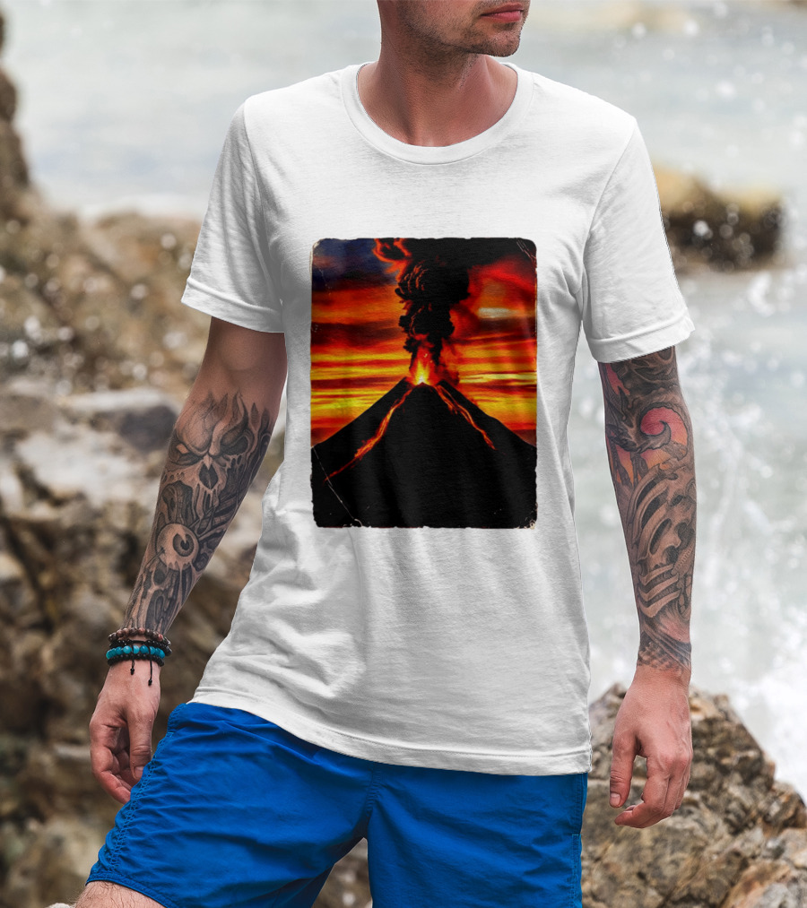 Volcanic Eruption Sunset Landscape Volcano Erupting At Dusk T-Shirt