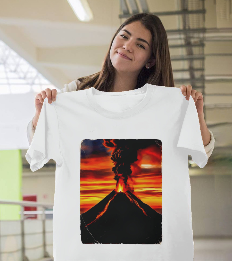 Volcanic Eruption Sunset Landscape Volcano Erupting At Dusk T-Shirt