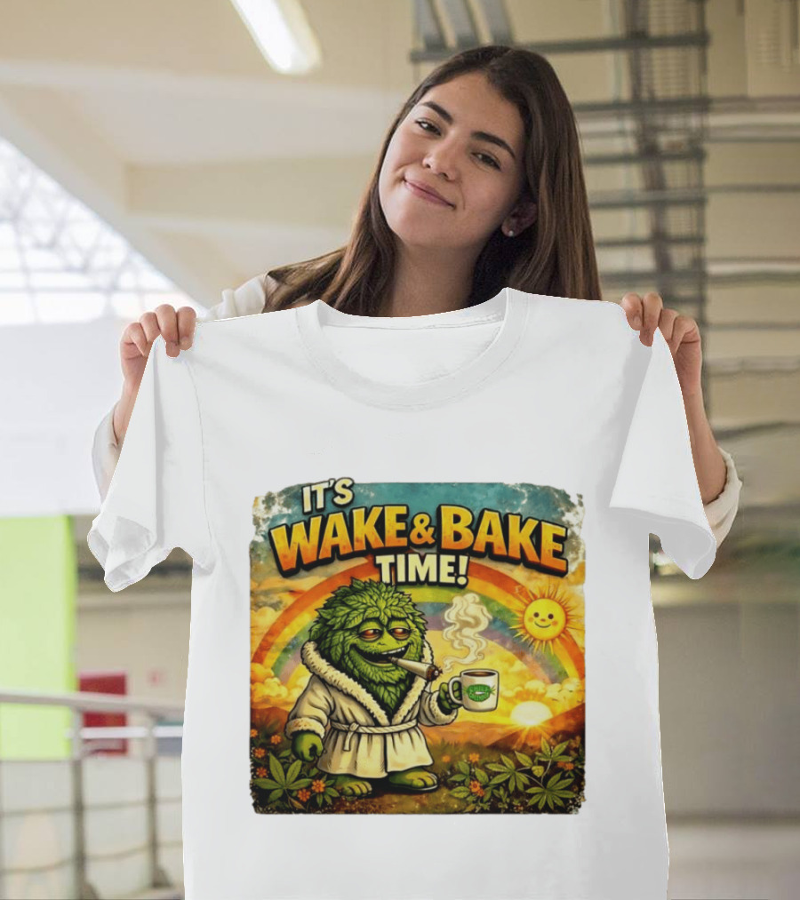It's Wake And Bake Time Chief Greenbud Smoking Rainbow Sun Cannabis T-Shirt