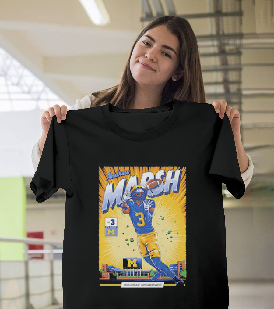 Andrew Marsh Michigan Wolverines Football Player Number 3 Comic T-Shirt