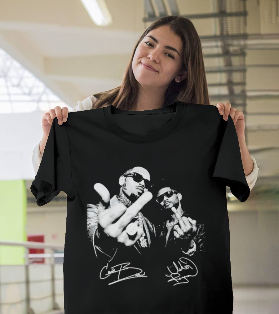 Chris Brown Usher R And B Music Middle Finger Sign Autograph T-Shirt