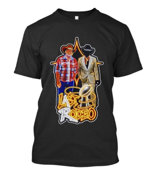 Last Rodeo Cowboy Gentleman With Football Trophy Plaid And Suit Styles T-Shirt