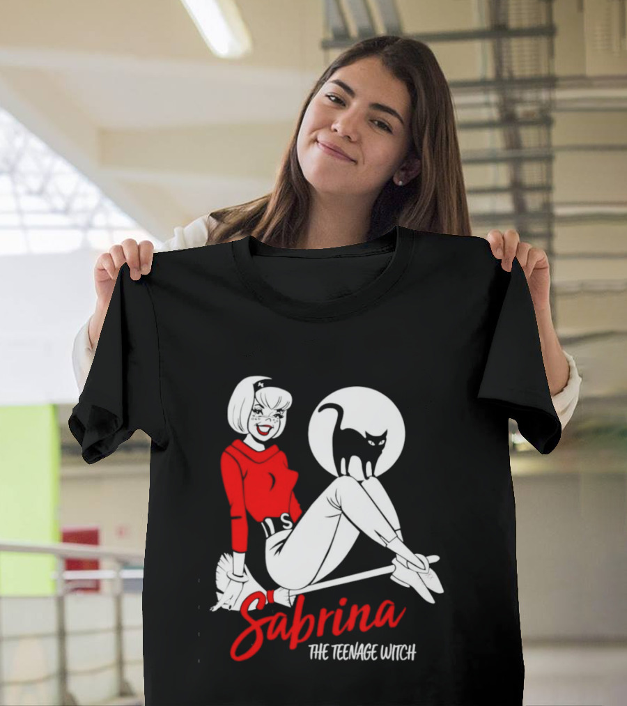 Sabrina The Teenage Witch Salem Cat Vintage Style Broomstick T-Shirt