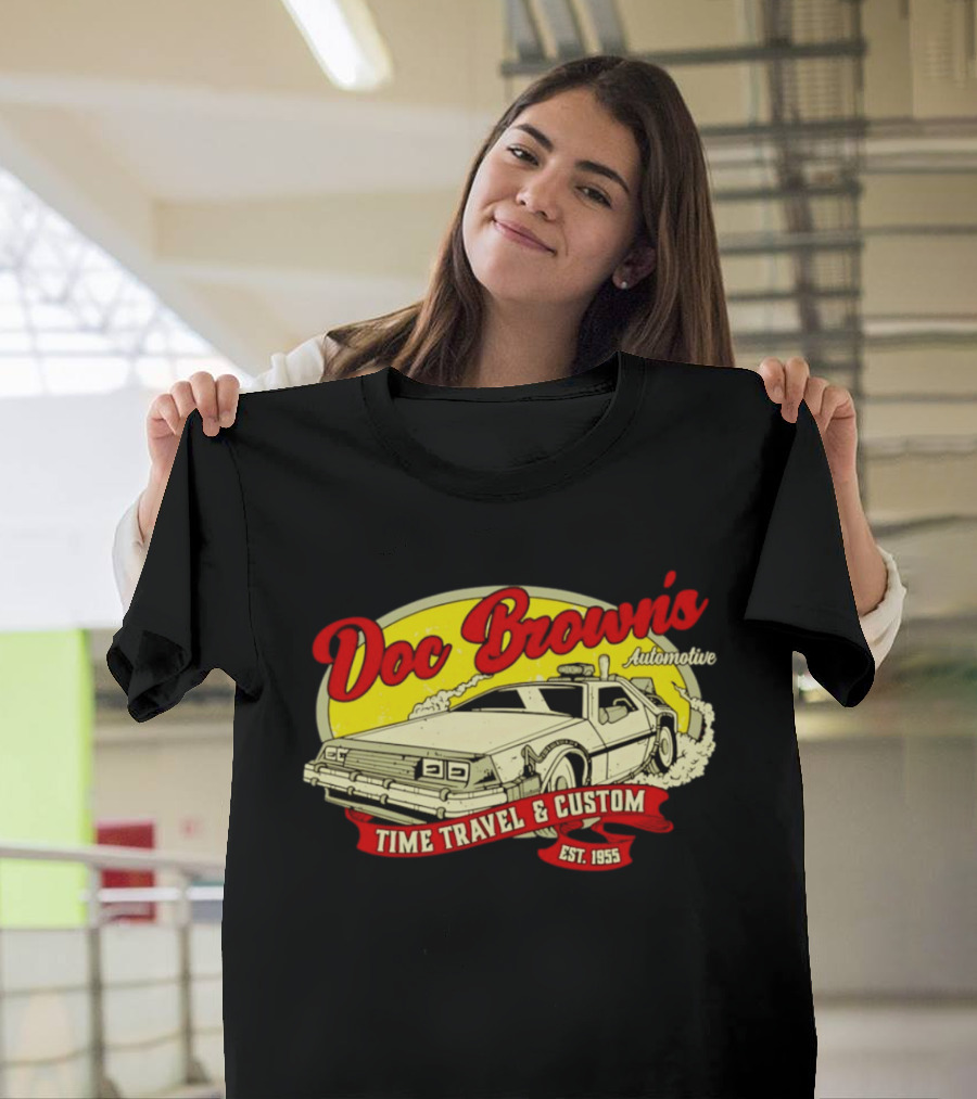 Doc Brown's Automotive Time Travel & Custom Est 1955 Classic DeLorean T-Shirt