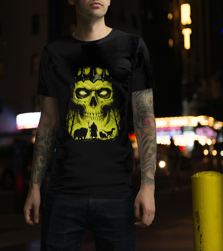 Lych Vs Druid Fantasy Dark Necromancer Skull T-Shirt