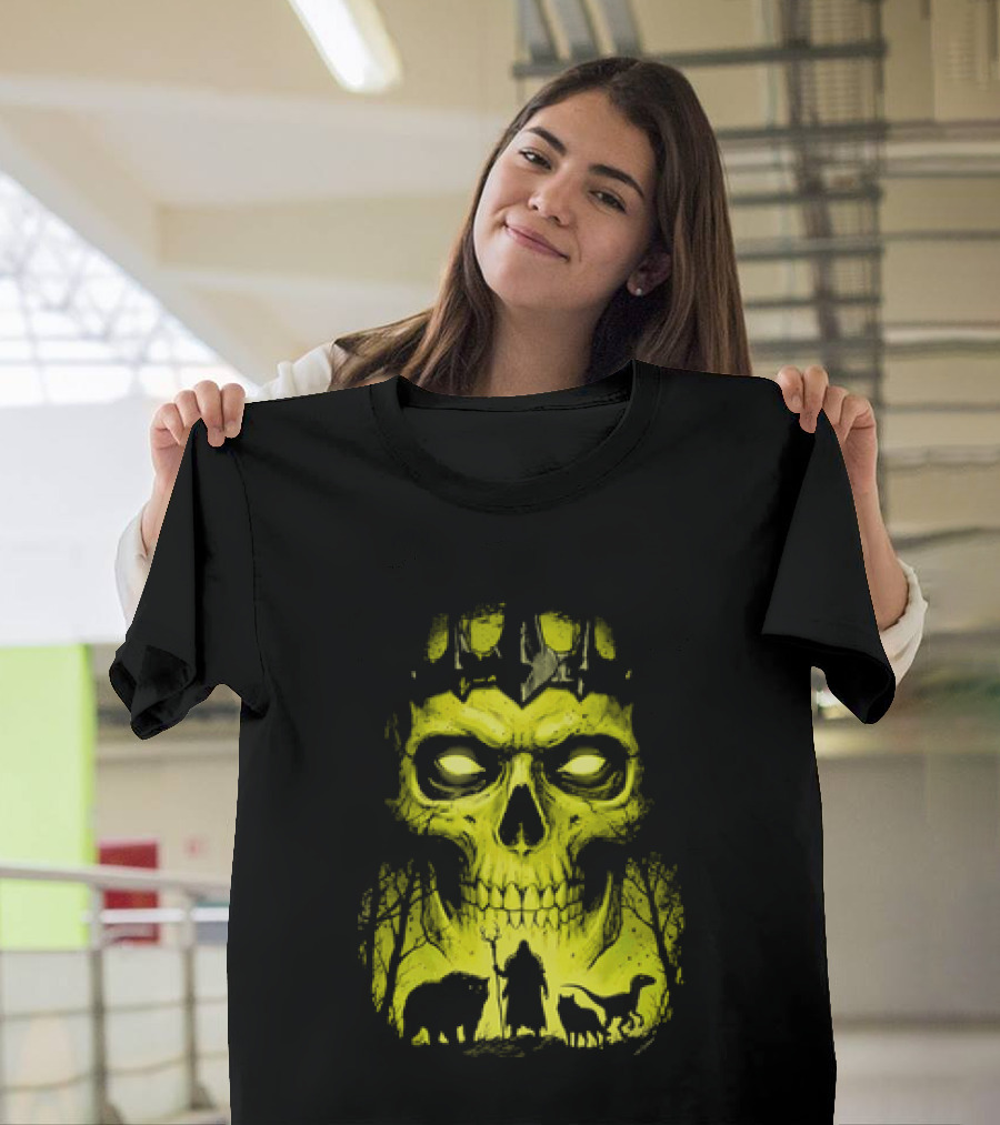 Lych Vs Druid Fantasy Dark Necromancer Skull T-Shirt