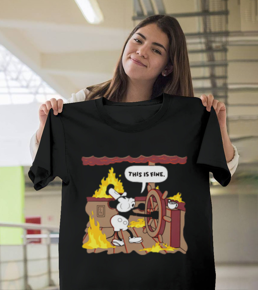 This Is Fine Steamboat Mickey Mouse Fire Captain T-Shirt