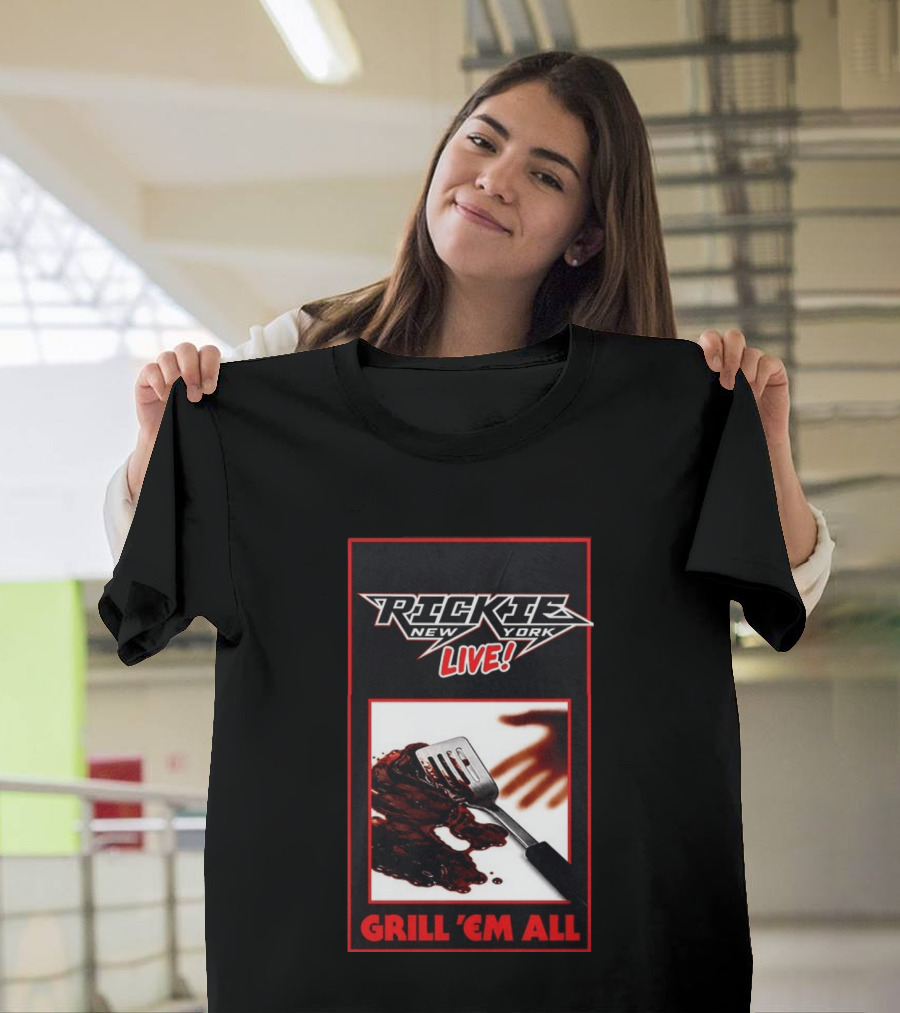 Rickie New York Live Grill Em All Spatula Design With Metal Music Influence T-Shirt