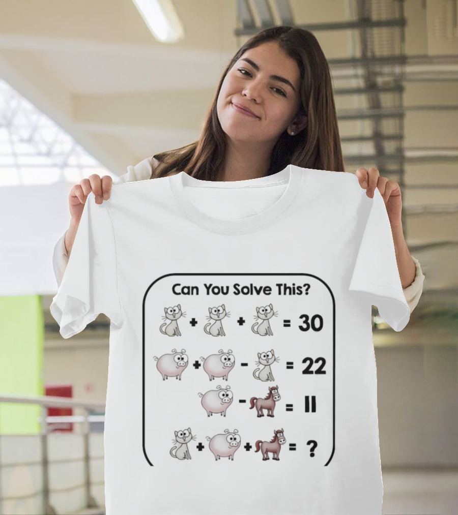 Cat Pig Horse Puzzle Math Challenge Can You Solve This? T-Shirt