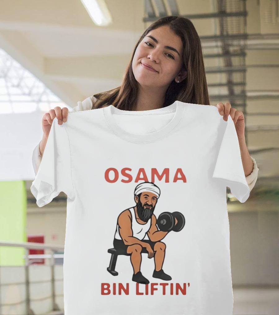 Osama Bin Liftin' Dumbbell Cartoon Weightlifting Humor T-Shirt
