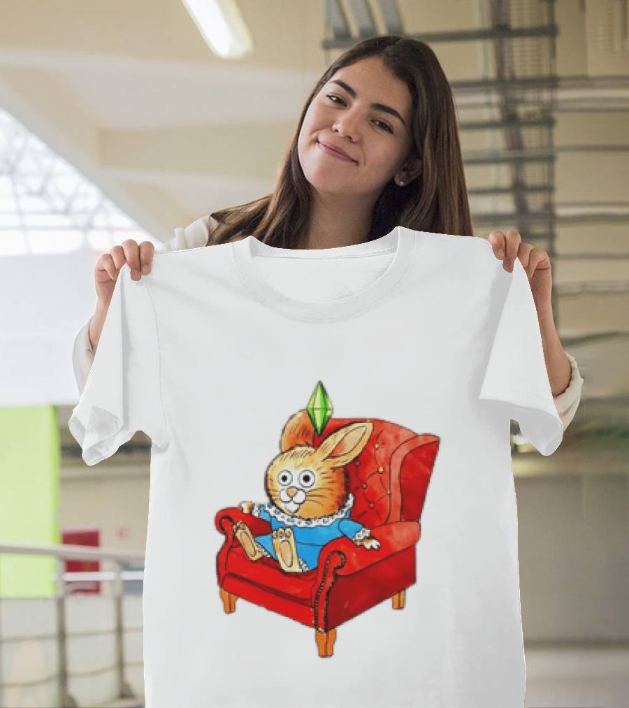 Rabbit They're Turning Me Into A Data Center Tomorrow Green Plumbob Red Couch Blue Dress T-Shirt