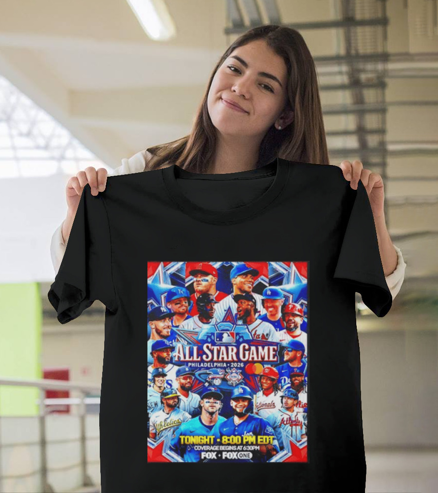 2026 MLB All Star Game Philadelphia Featured Stars And Team Jerseys Fox Coverage T-Shirt