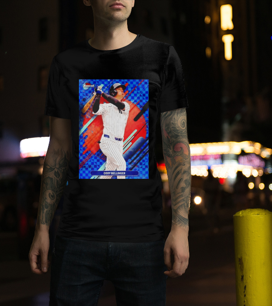 Cody Bellinger Topps Finest Baseball Card Blue Checkered Background Batting Pose T-Shirt