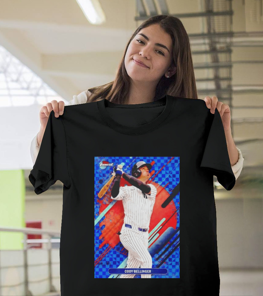 Cody Bellinger Topps Finest Baseball Card Blue Checkered Background Batting Pose T-Shirt