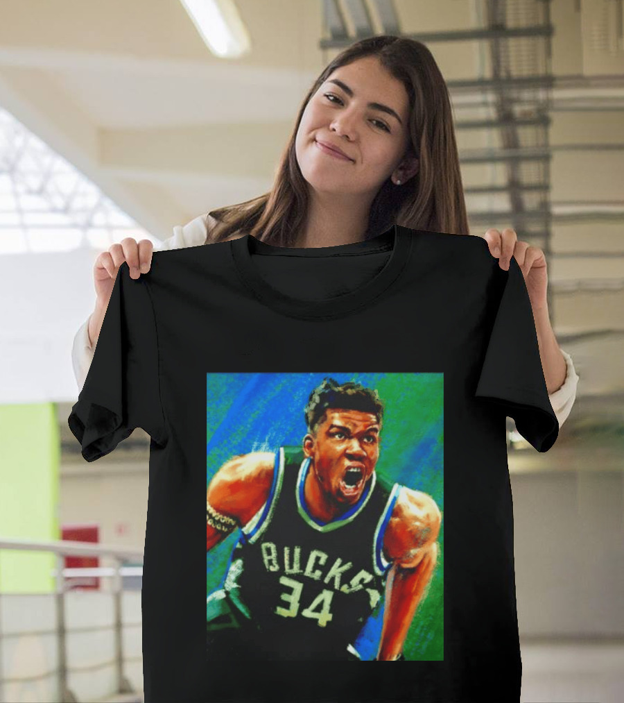 Giannis Antetokounmpo Bucks No 34 Jersey Art Basketball Star T-Shirt