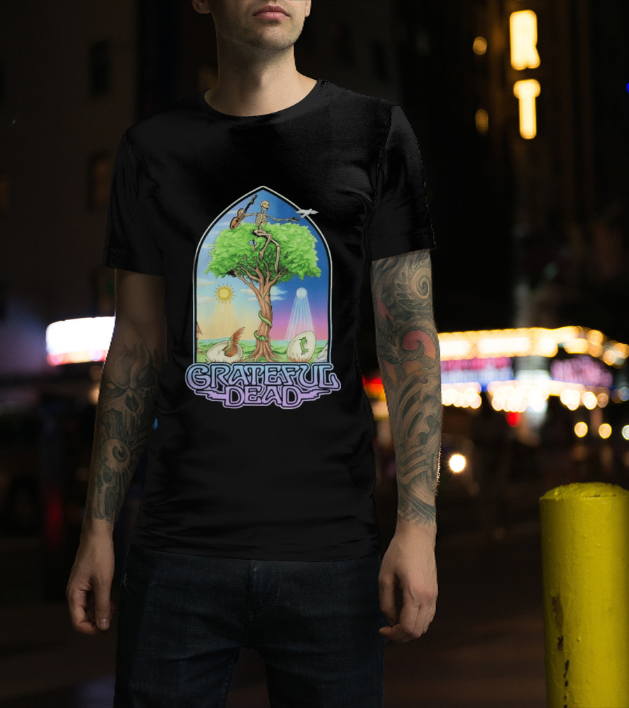 Grateful Dead Summer Magic Skeleton Guitar Tree Sunrise Sunset Fantasy T-Shirt