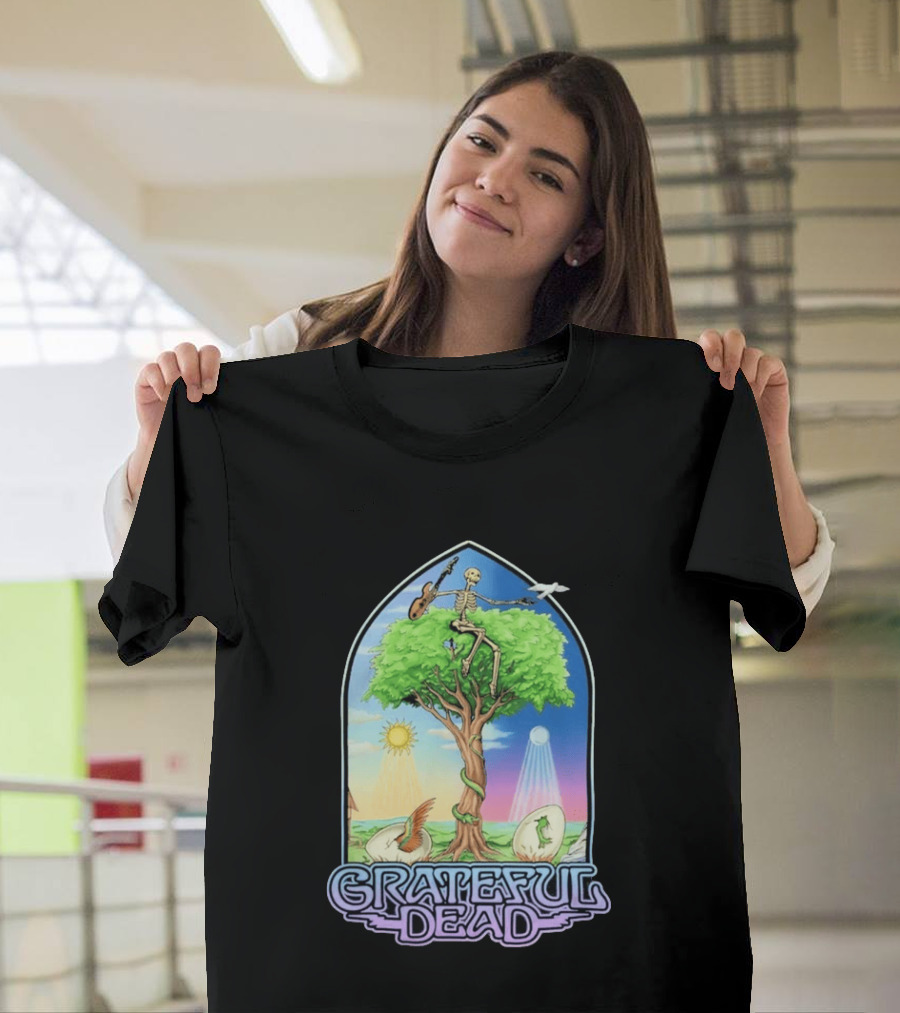 Grateful Dead Summer Magic Skeleton Guitar Tree Sunrise Sunset Fantasy T-Shirt