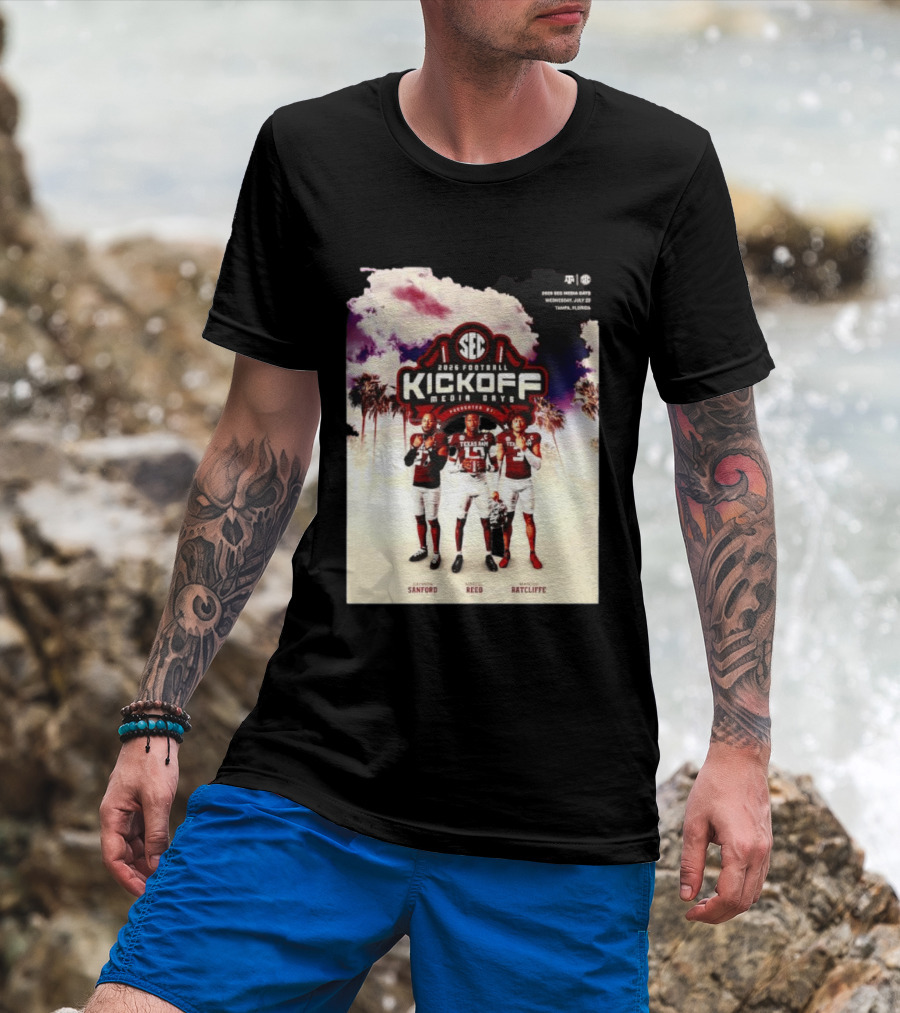2026 Football SEC Kickoff Media Days Texas A&M Daymion Sanford Marcel Reed Marcus Ratcliffe T-Shirt