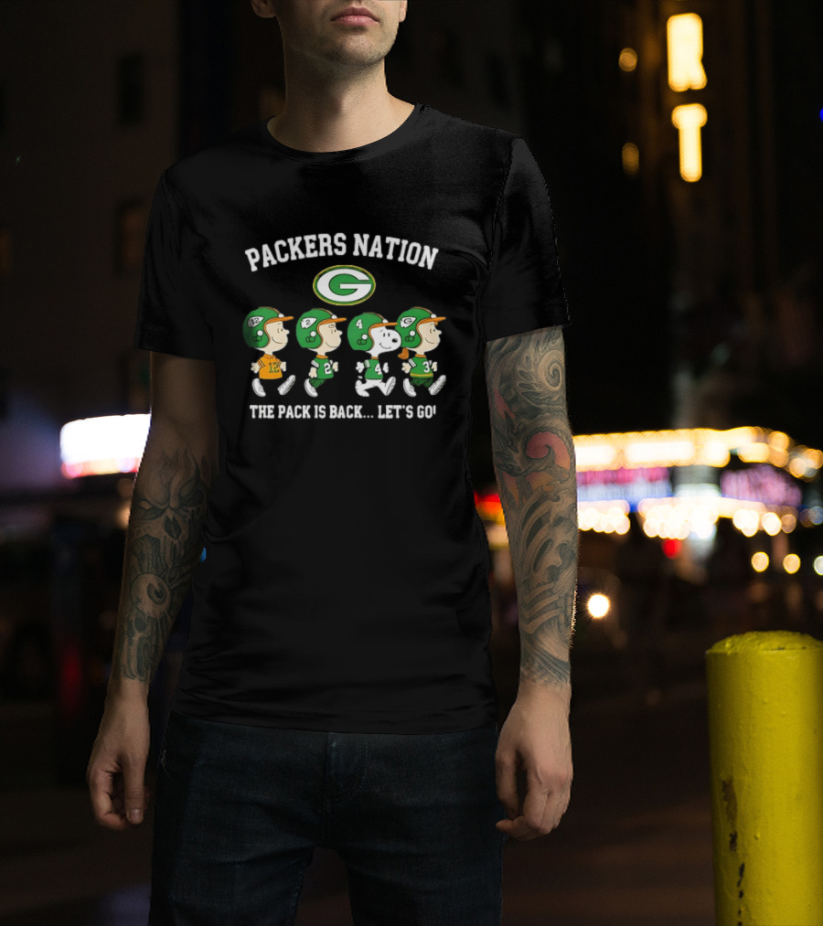 Packers Nation Peanuts Characters Walking The Pack Is Back Let's Go Green Bay Packers T-Shirt