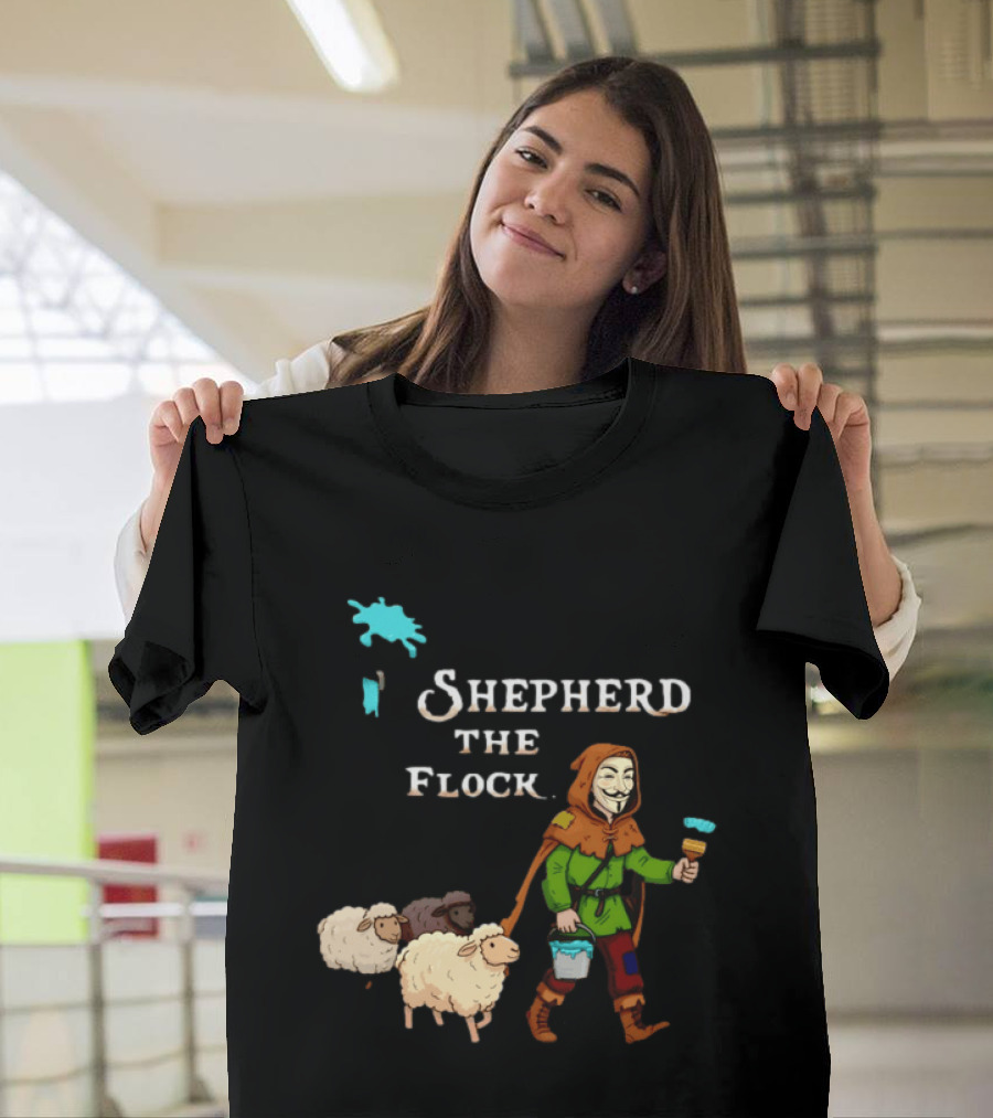 Shepherd The Flock Anonymous Mask Herding Sheep Hand Drawn T-Shirt