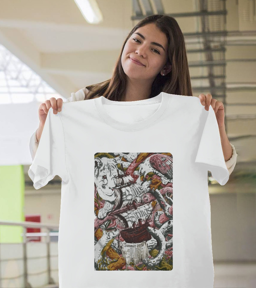 Billy Strings Summer 2026 Shows Pirate Ship And Wild Animals T-Shirt