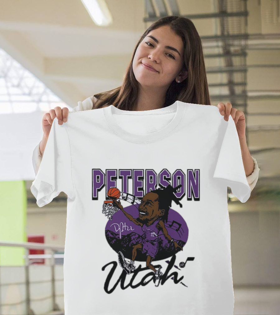 Peterson Utah Jazz NBA Basketball Caricature Purple Scene T-Shirt