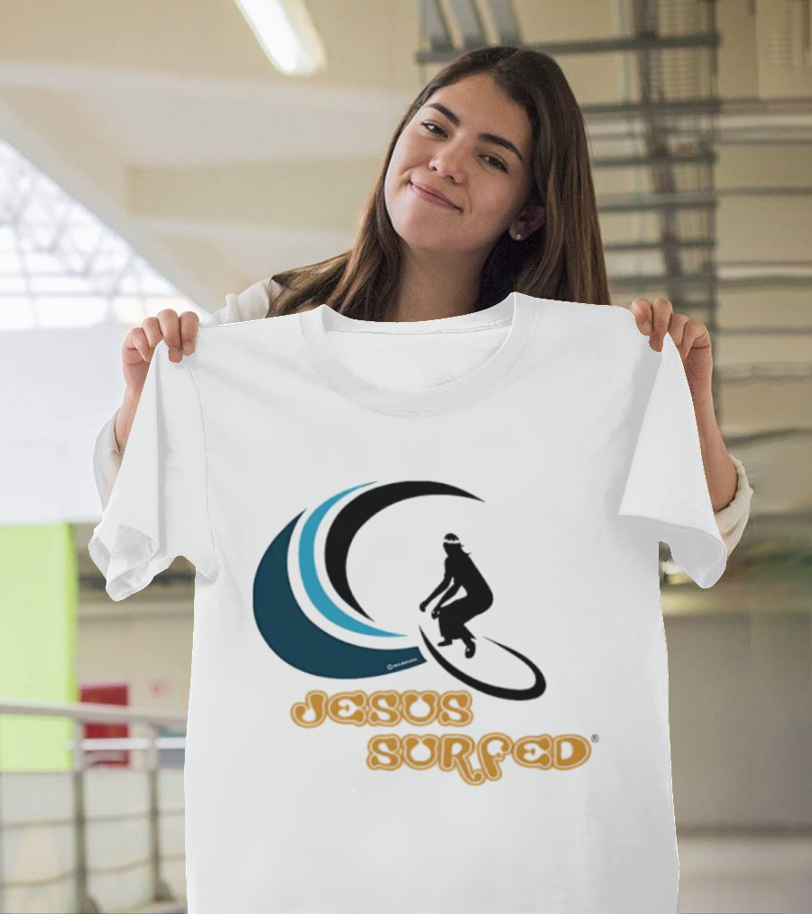 Jesus Surfed Christianity Faith Surfing T-Shirt